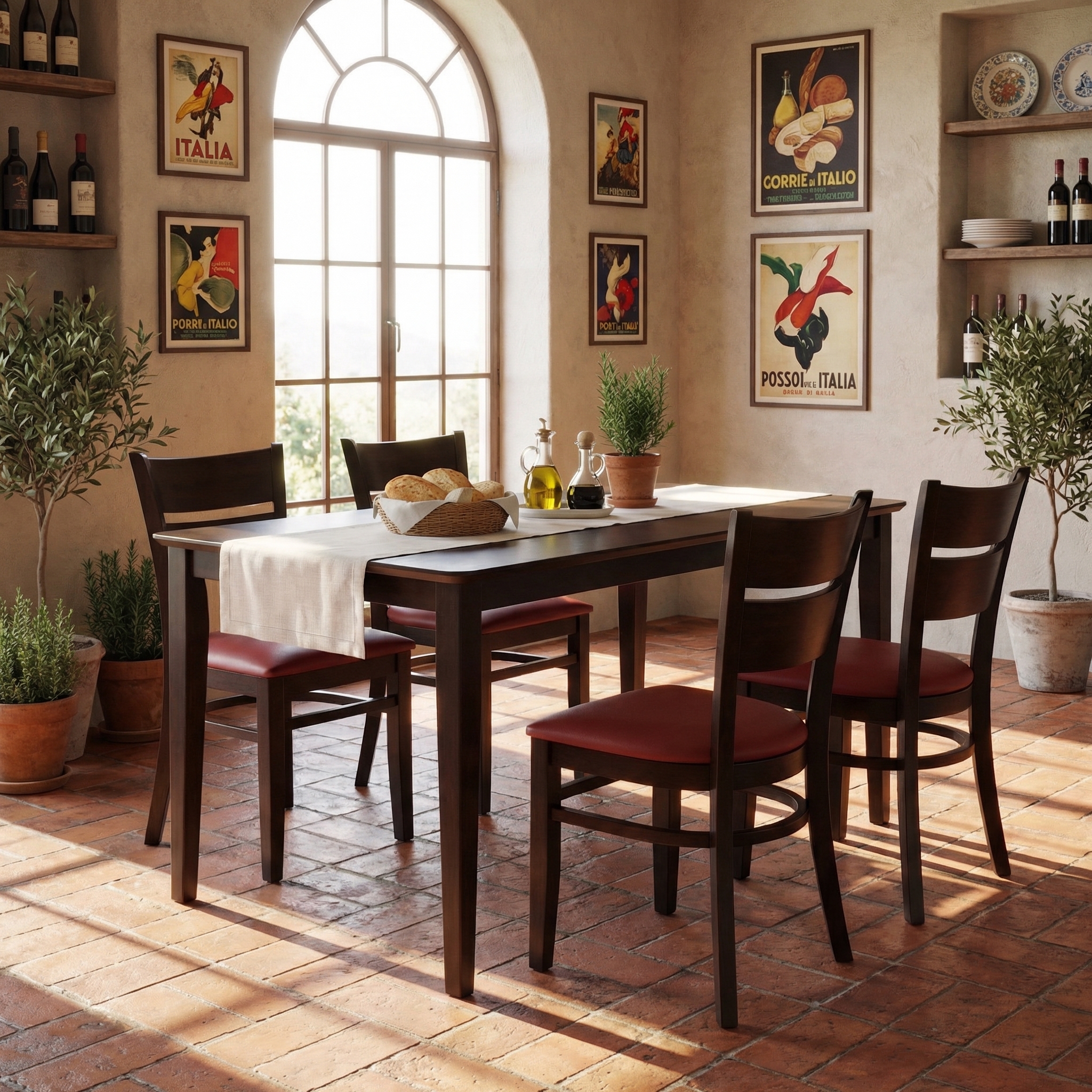 1+4 Garnitur Echtholz 150x80cm Grace Rot Restaurant Stühle Bistro Gastro Tische