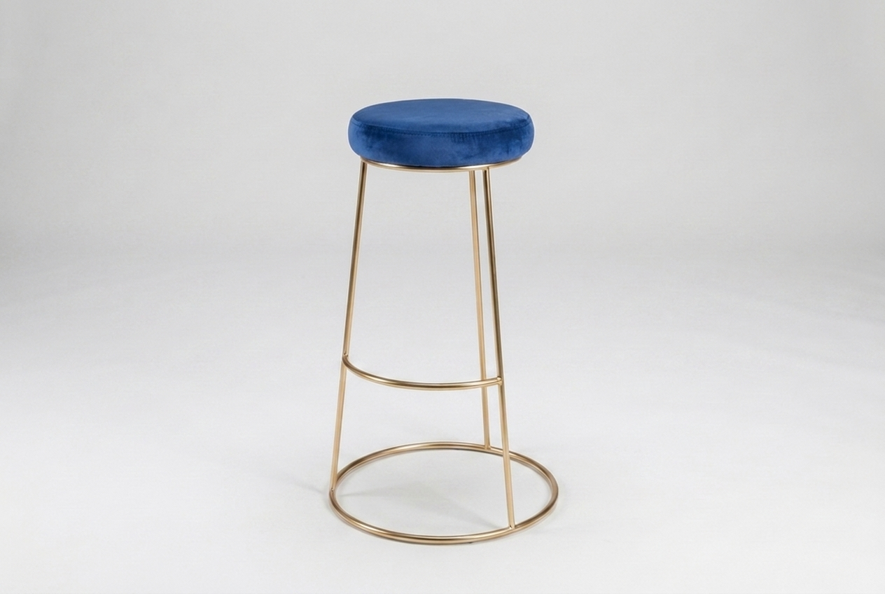 Barhocker Iconic Rose Gold mit Sitzpolster Samt Blau