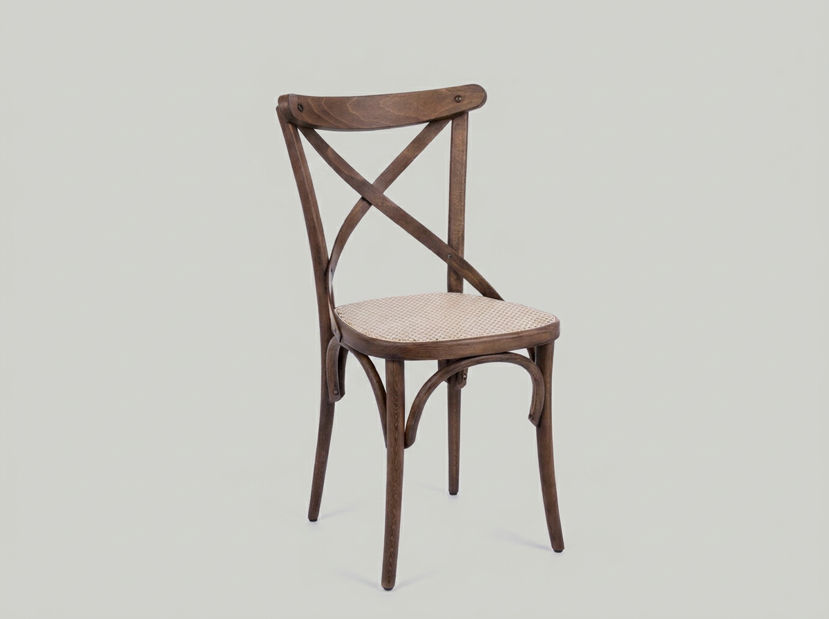 Restaurant Bistro Stuhl Retro Nizza Rattan Vollholz Braun