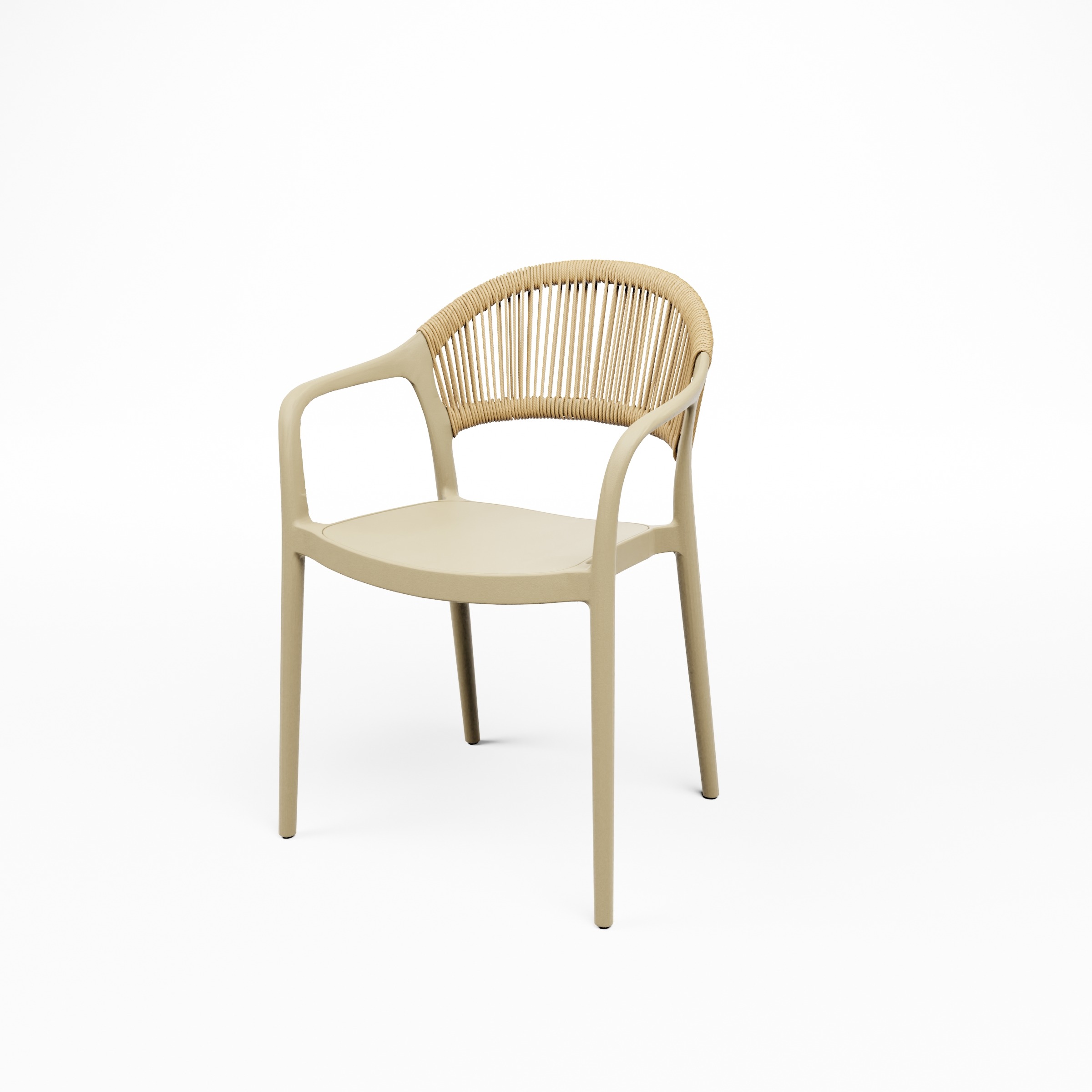 Polyrattan Stuhl Hallios mit Armlehne Beige