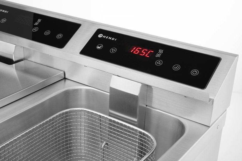 Induktionsfritteuse - mit Ablasshahn 2x8 l    Profi Line  16L  230V/7000W  577x609x(H)410mm-ING11586