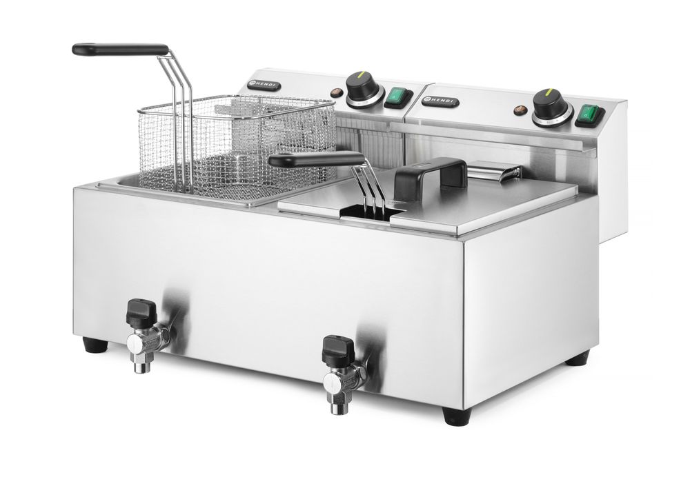 Profi Line Fritteuse mit Ablasshahn  2 × 8 l    Profi Line  16L  230V/7000W  610x515x(H)369mm-ING11590