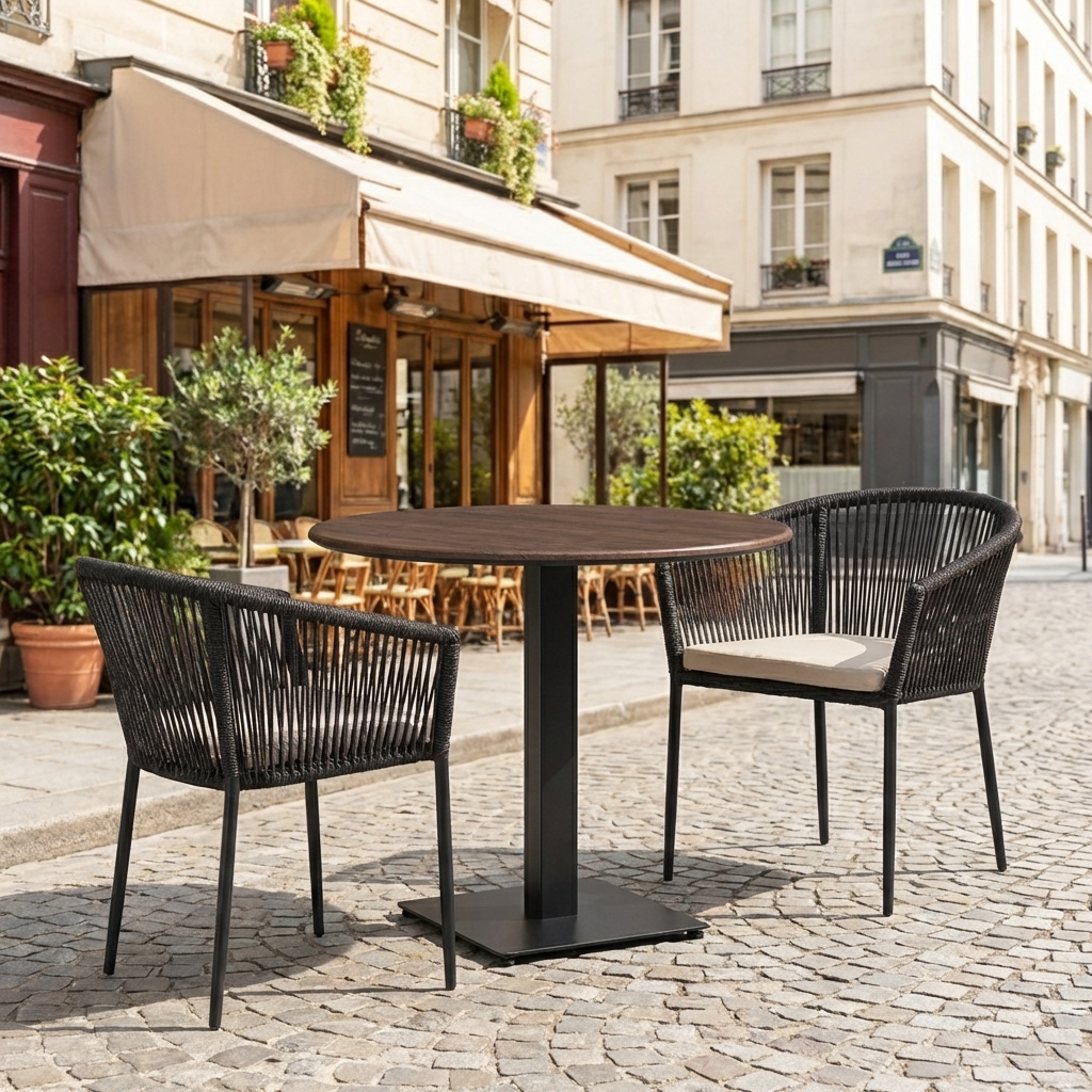 Outdoor Tisch Rund Walnuss Braun 80cm Außenbereich Compact HPL Tischplatte Catania