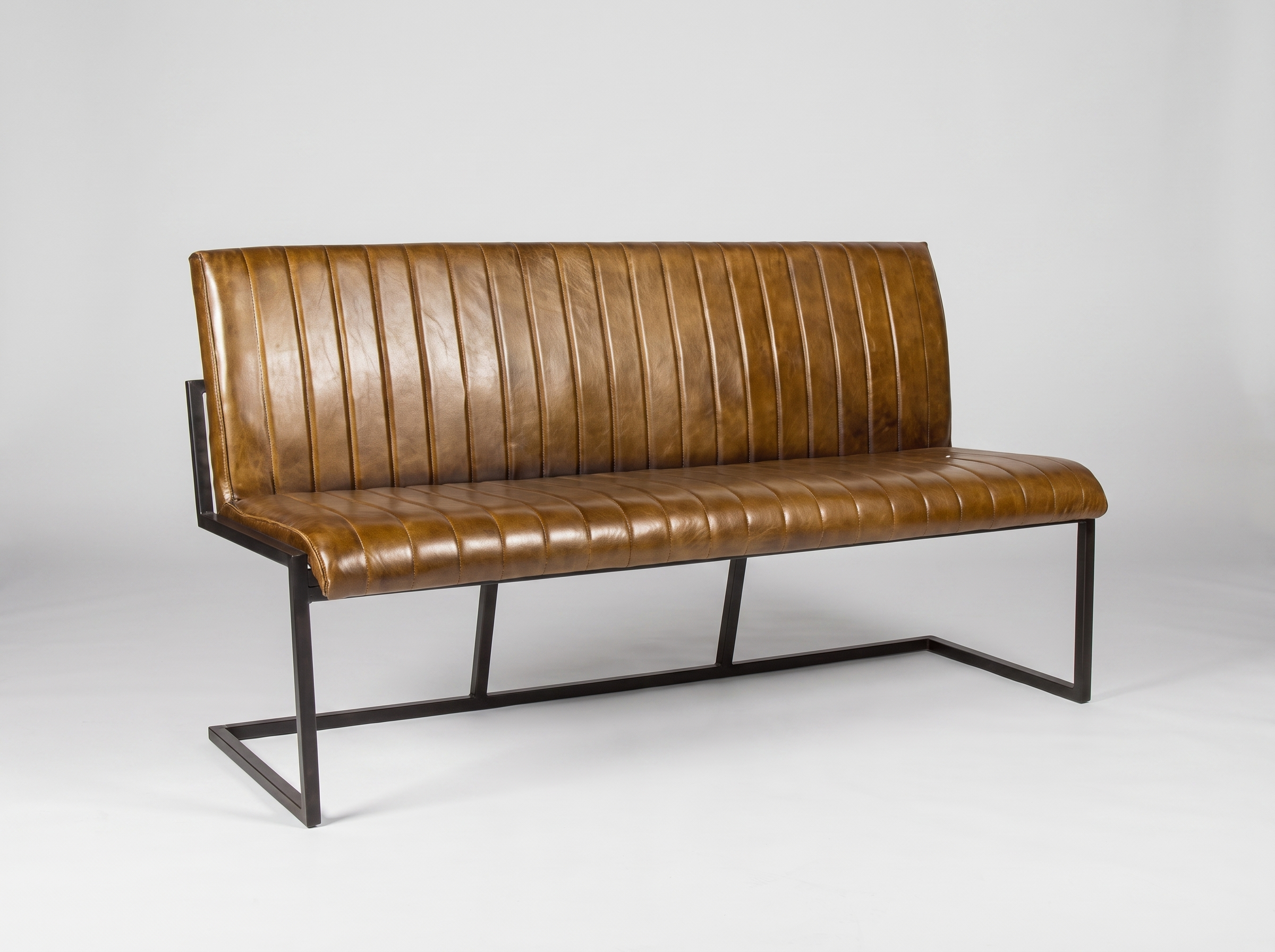 Gastrobank 160cm 3-Sitzer Cognac Braun Old English echtes Leder Sitzbank