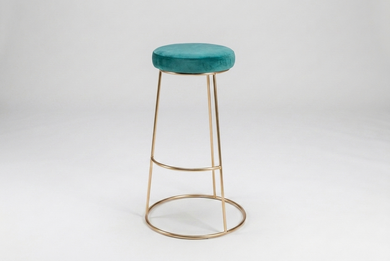 Barhocker Iconic Rose Gold mit Sitzpolster Samt Grün