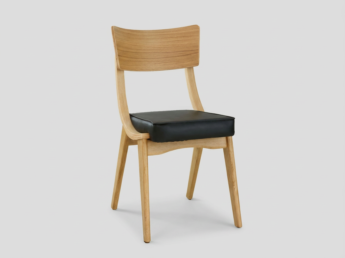 Restaurant Bistro Stuhl Vollholz Karabag Beige Sitzpolster Kunstleder Schwarz