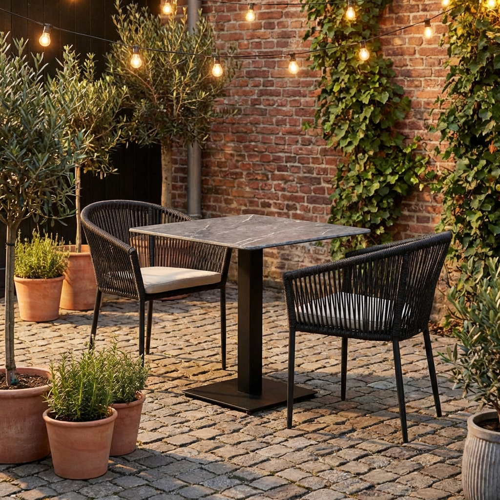 Outdoor Tisch Catania 60x60cm Marmor Optik Grau Compact HPL Tischplatte