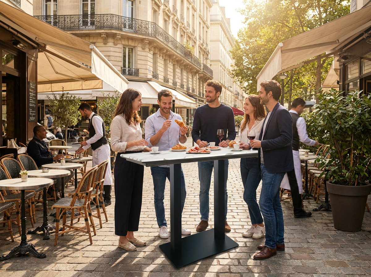 Outdoor Stehtisch 120x70cm Compact HPL Weiss Marmor Optik - Catania