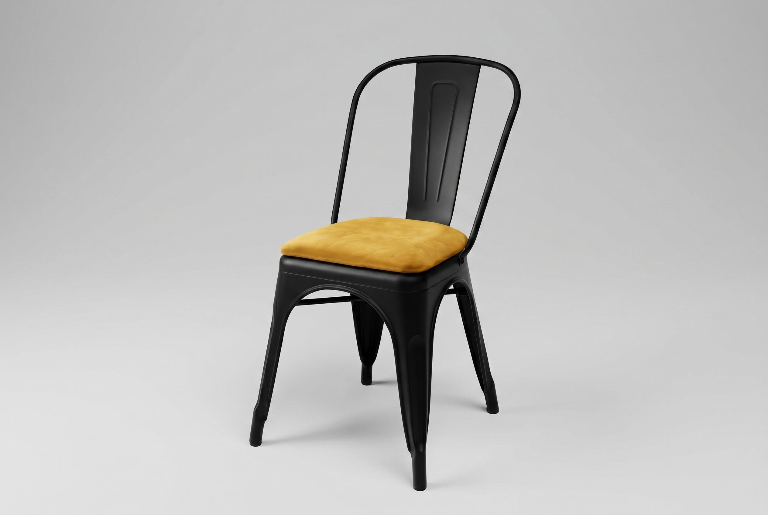 Restaurant Bistro Stuhl aus Stahl Stool Velours mit Sitzpolster Samt Gelb Gold