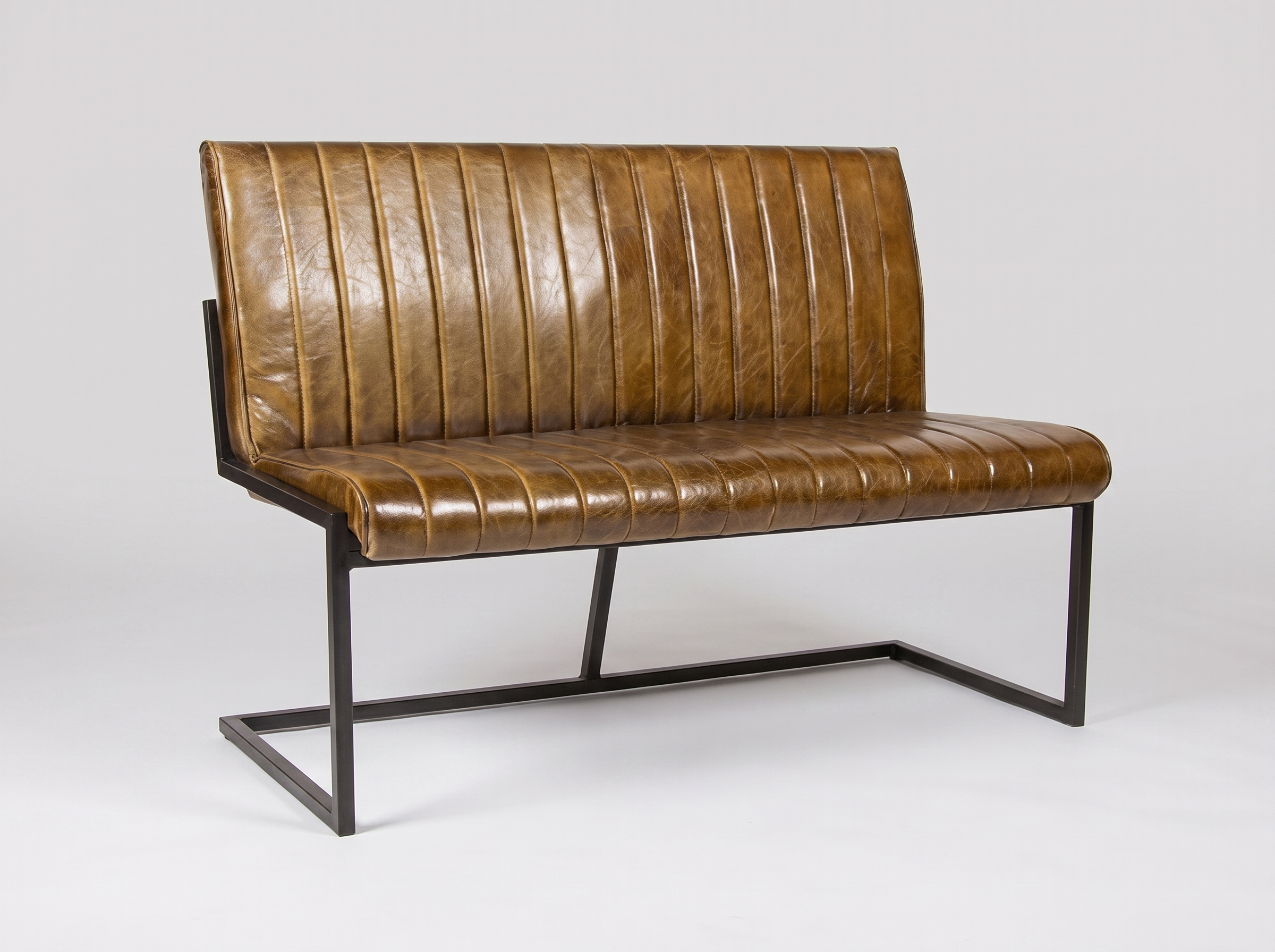 Gastrobank 123cm 2-Sitzer Cognac Braun Old English echtes Leder Sitzbank