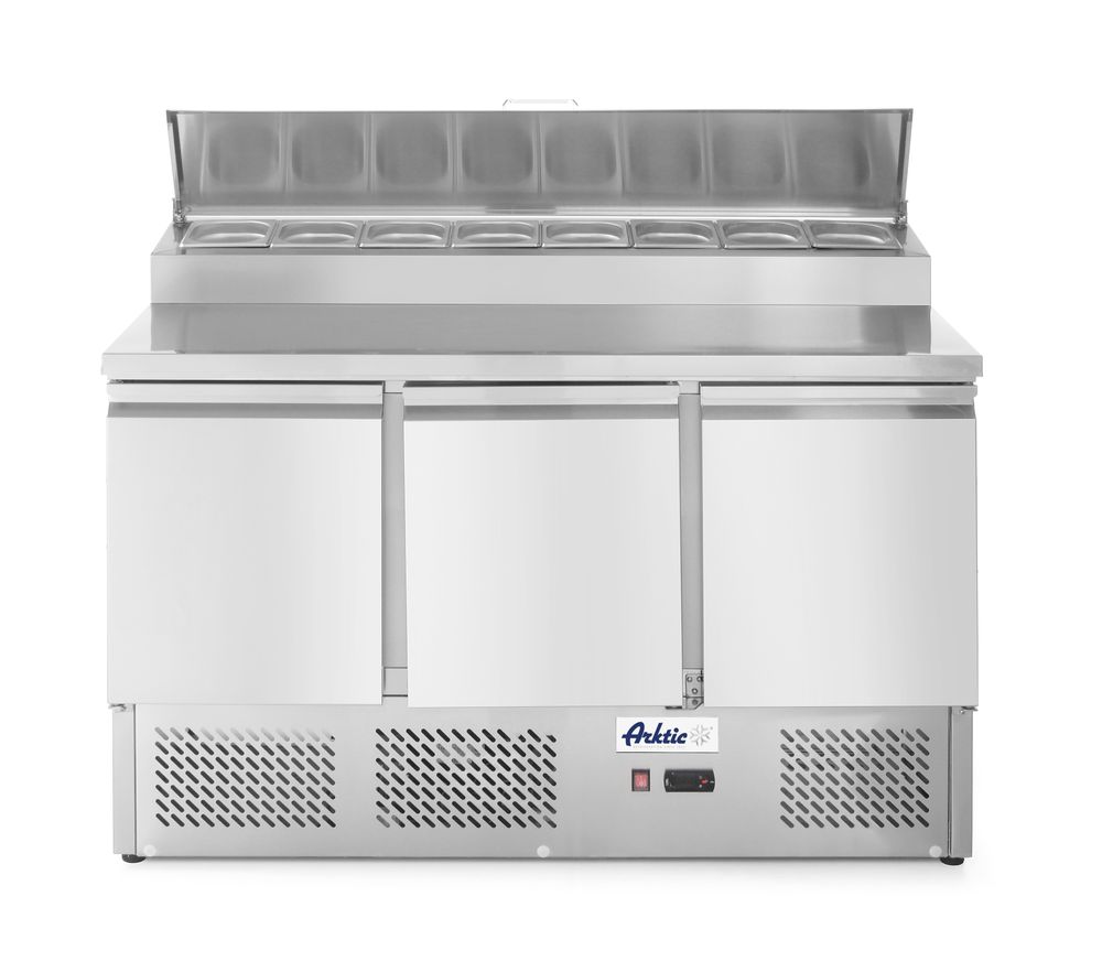 Kühltisch dreitürig mit Aufsatz-Kühlvitrine 380 L Arktic 230V/310W 1365x702x(H)1265mm-ING11203 Kühltisch dreitürig mit Aufsatz-Kühlvitrine 380 L Arktic 230V/310W 1365x702x(H)1265mm-ING11203