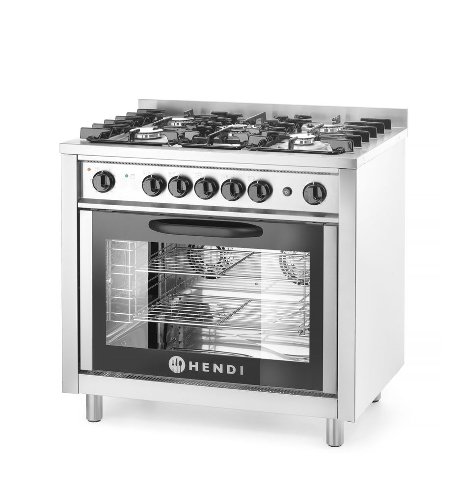 Gasherd - 5 Kochfelder mit Elektroofen    Kitchen Line  Silber  230V/2900W  14 3kW  900x653x(H)900mm-ING11550