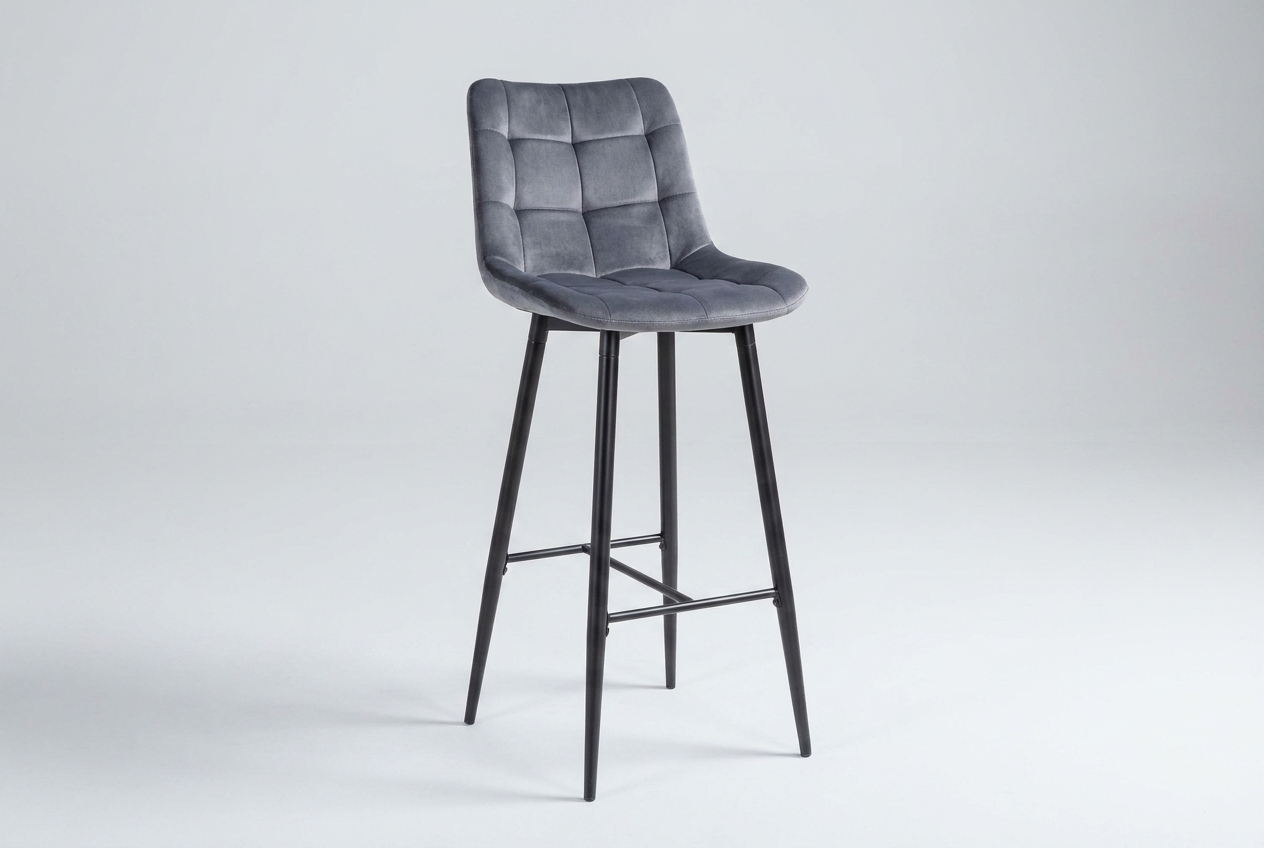 Barhocker Amara Samtstoff Grau mit Metallgestell