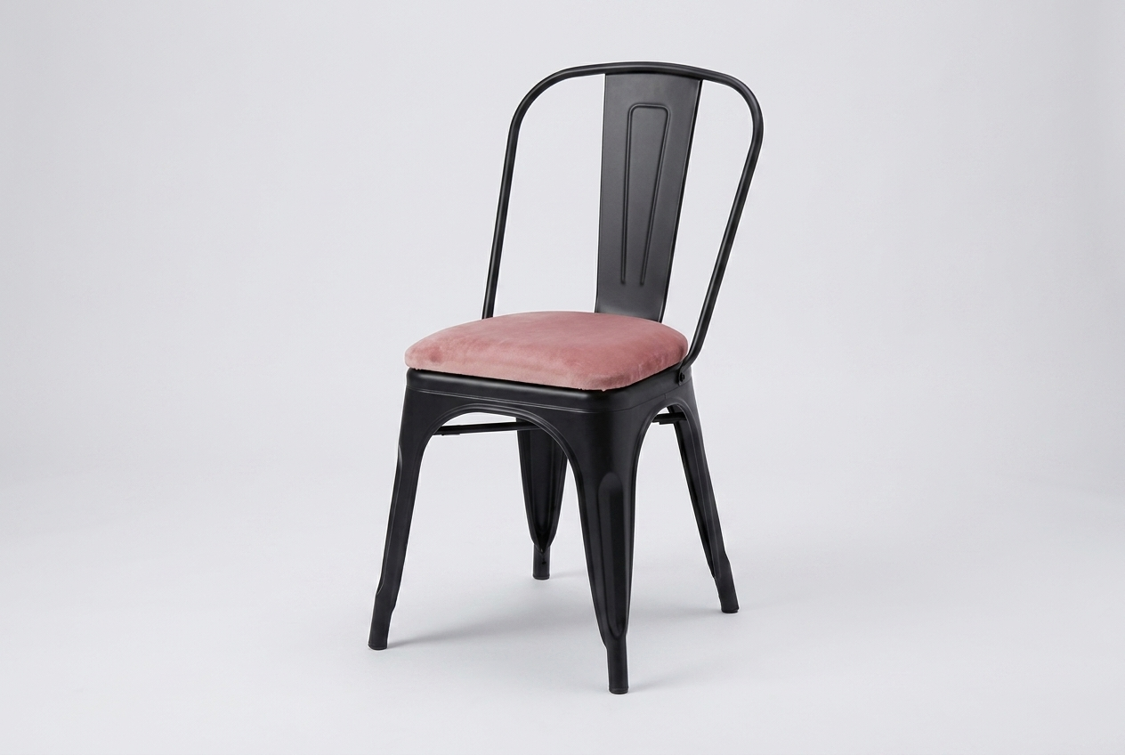 Restaurant Bistro Stuhl aus Stahl Stool Velours mit Sitzpolster Samt Rose