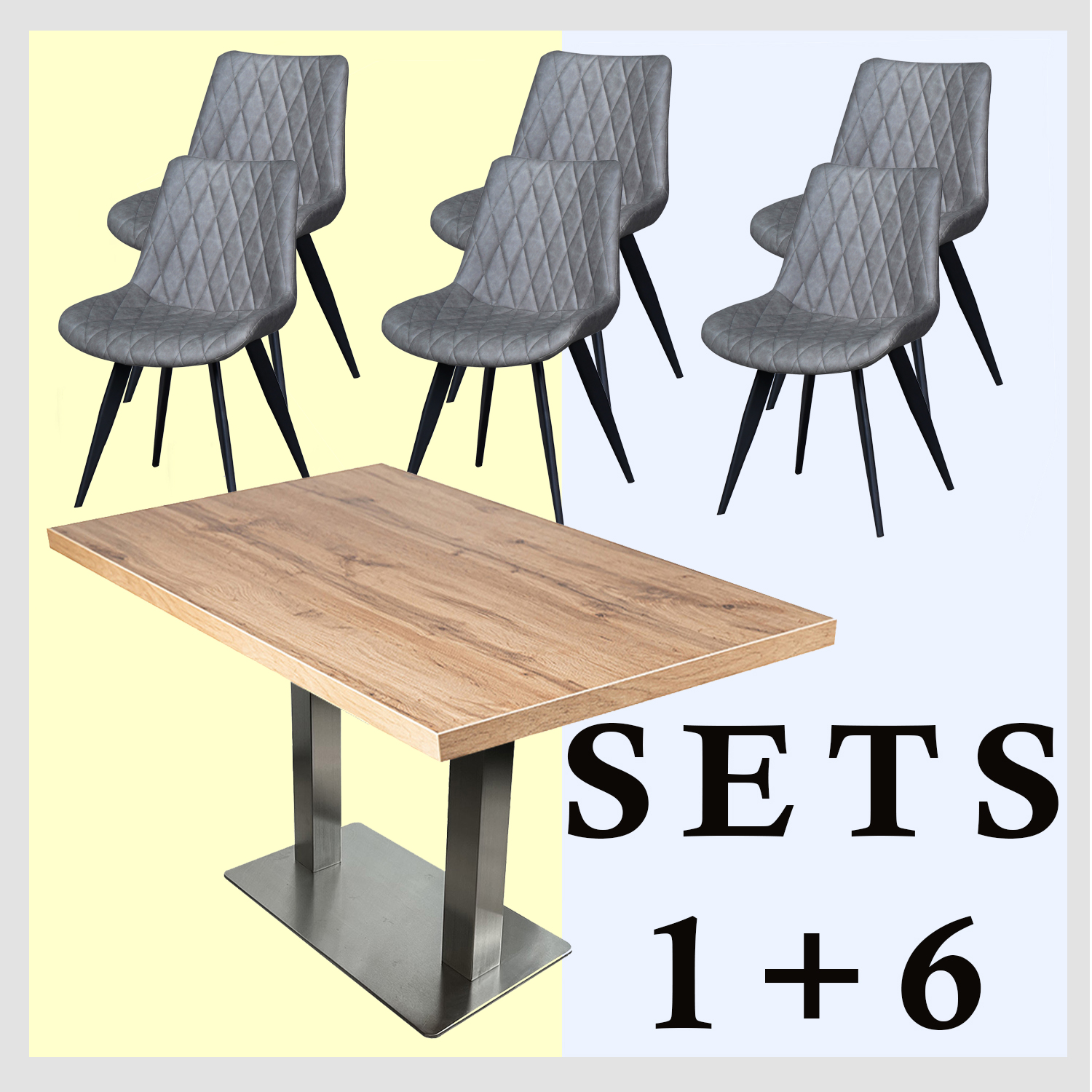 1+6 Garnitur 120x80cm Scarlet Grau Restaurant Stühle Tisch Andora Silber-ING10848 1+6 Garnitur 120x80cm Scarlet Grau Restaurant Stühle Tisch Andora Silber-ING10848