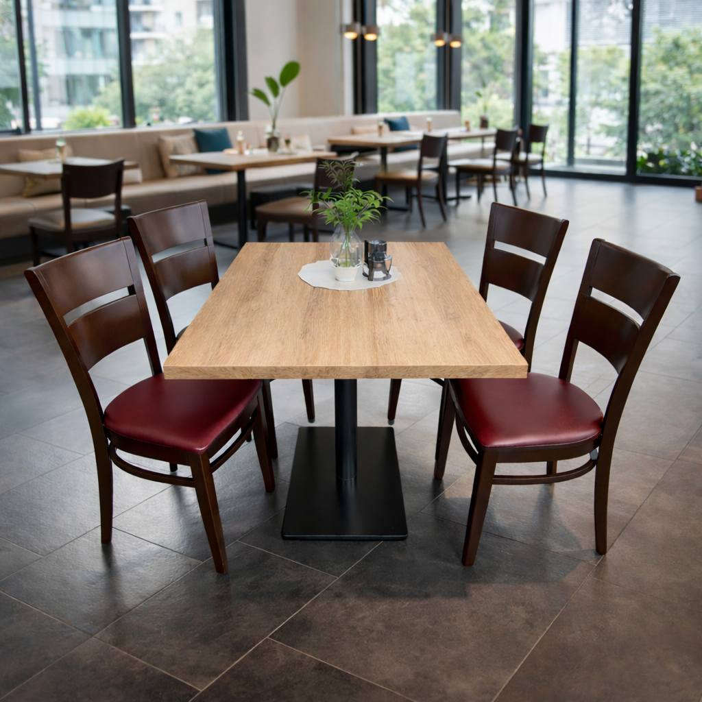 1+4 Garnitur 100x60cm Bistro Tisch Andora Restaurant Stühle Braun Grace Sitzgruppe