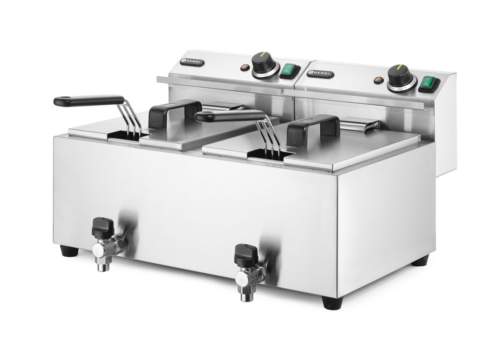 Profi Line Fritteuse mit Ablasshahn  2 × 8 l    Profi Line  16L  230V/7000W  610x515x(H)369mm-ING11590