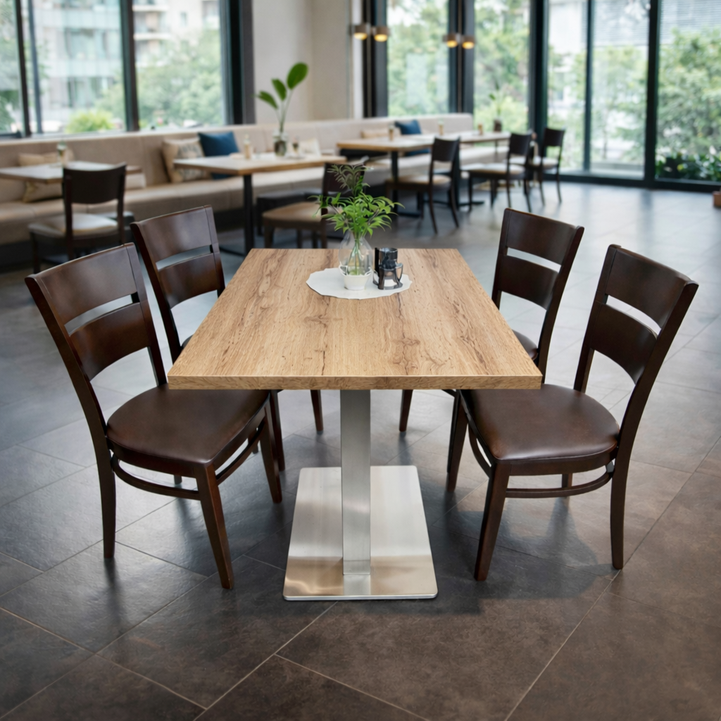 1+4 Garnitur 100x60cm Bistro Tisch Andora Restaurant Stühle Braun Grace Sitzgruppe