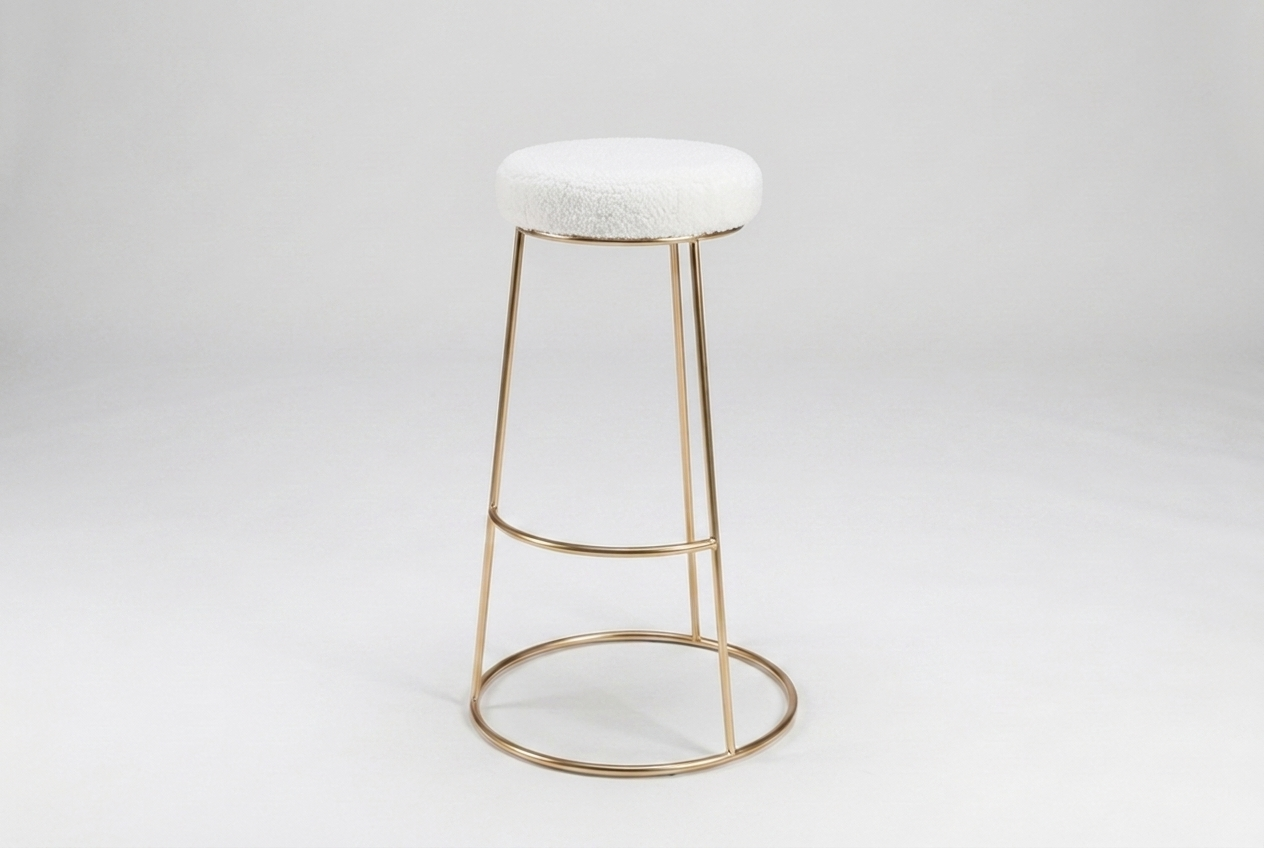 Barhocker Iconic Rose Gold mit Sitzpolster Teddy Weiß