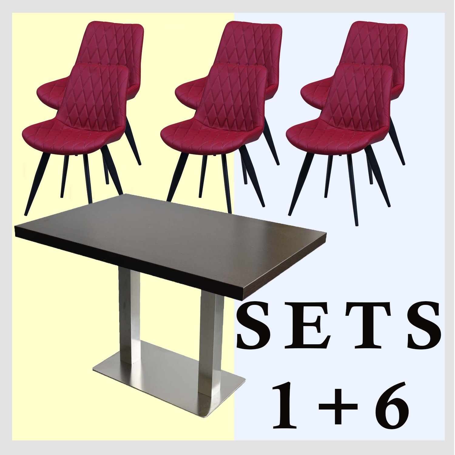 1+6 Garnitur 120x80cm Scarlet Rot Restaurant Stühle Tisch Paris-ING10807 1+6 Garnitur 120x80cm Scarlet Rot Restaurant Stühle Tisch Paris-ING10807