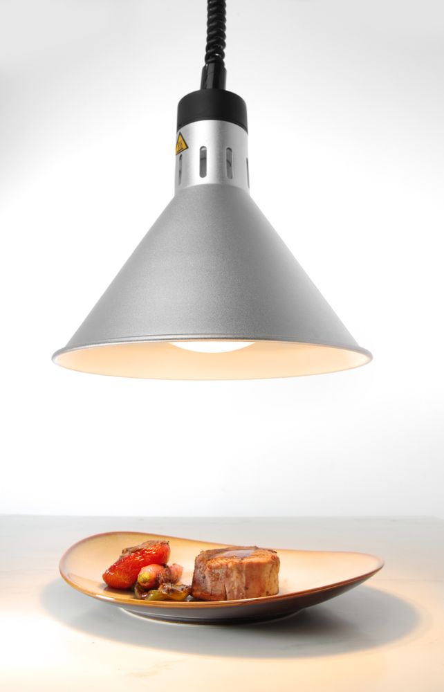 Höhenverstellbare Wärmelampe  konisch    Silber  230V/250W  ø275x(H)250mm-ING11679