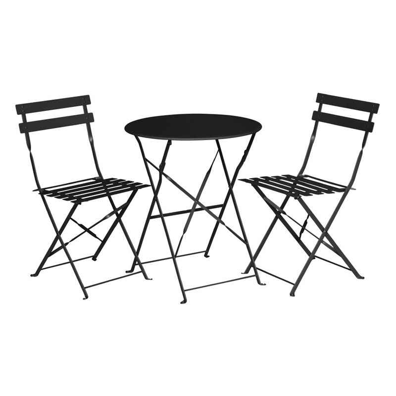 1+2 Outdoor Bistro Tisch Set Rund Schwarz - klappbar