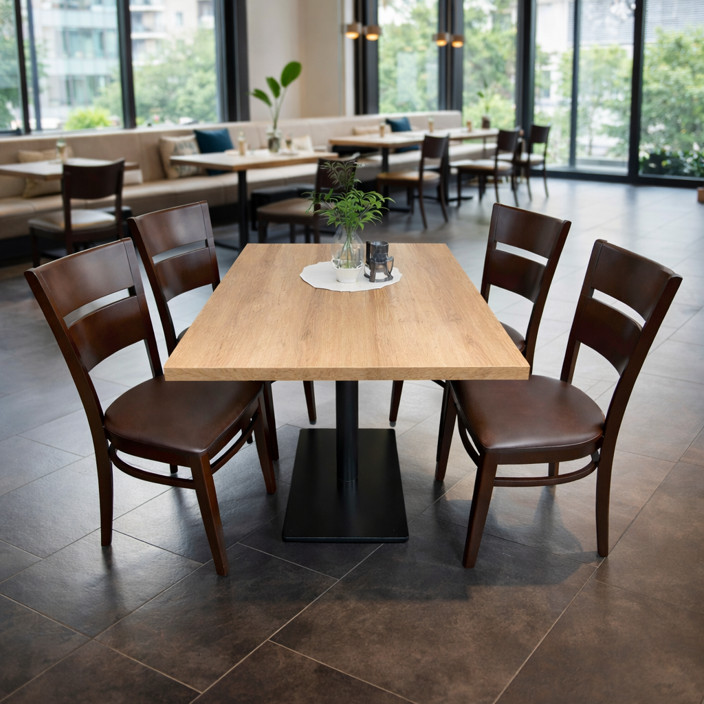 1+4 Garnitur 100x60cm Bistro Tisch Andora Restaurant Stühle Braun Grace Sitzgruppe