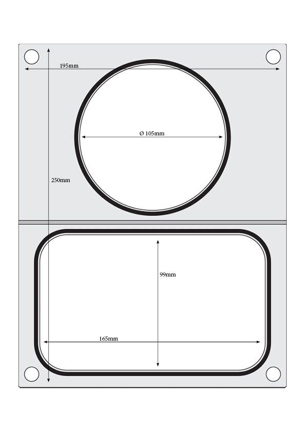 Matrize für Versiegelungsmaschine    zwei Behälter (1x 178x113 mm  1x ø115 mm)-ING11297