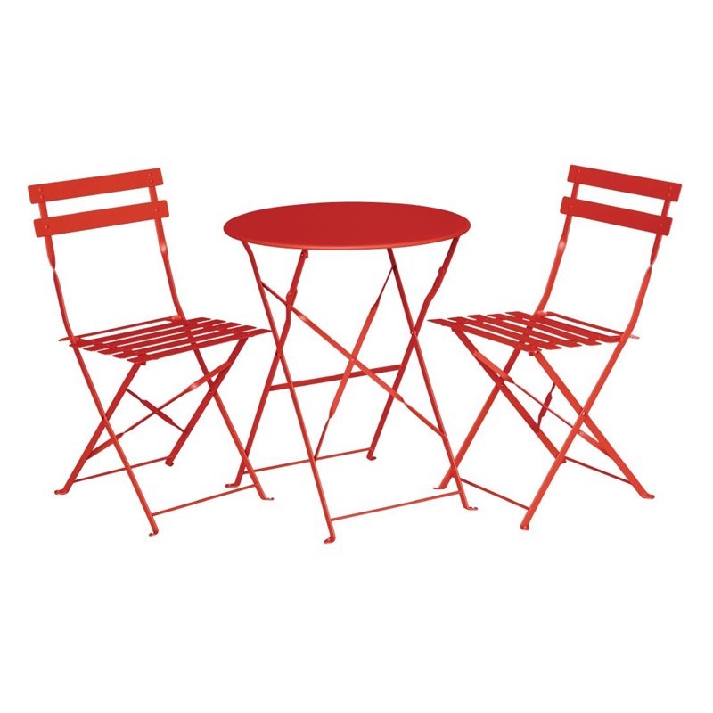 1+2 Outdoor Bistro Tisch Set Rund Rot - klappbar