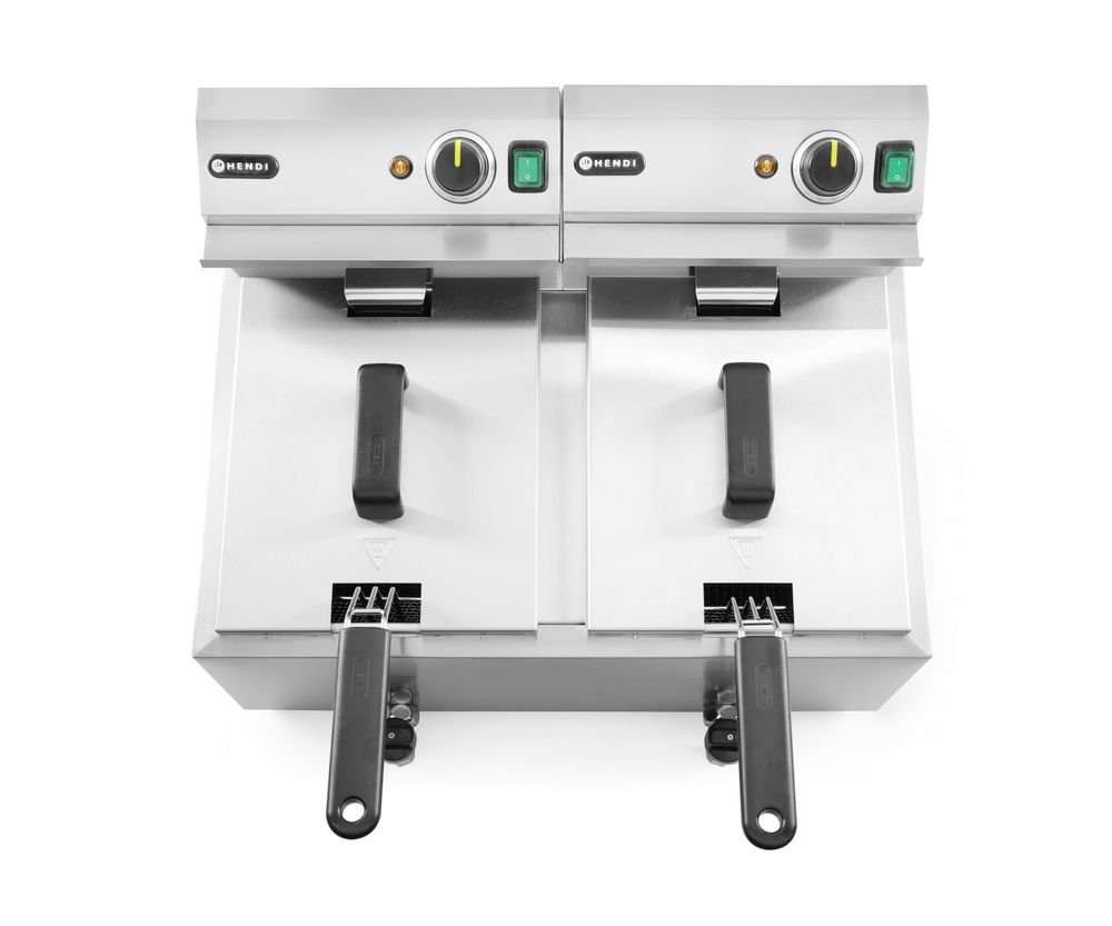 Profi Line Fritteuse mit Ablasshahn  2 × 8 l    Profi Line  16L  230V/7000W  610x515x(H)369mm-ING11590