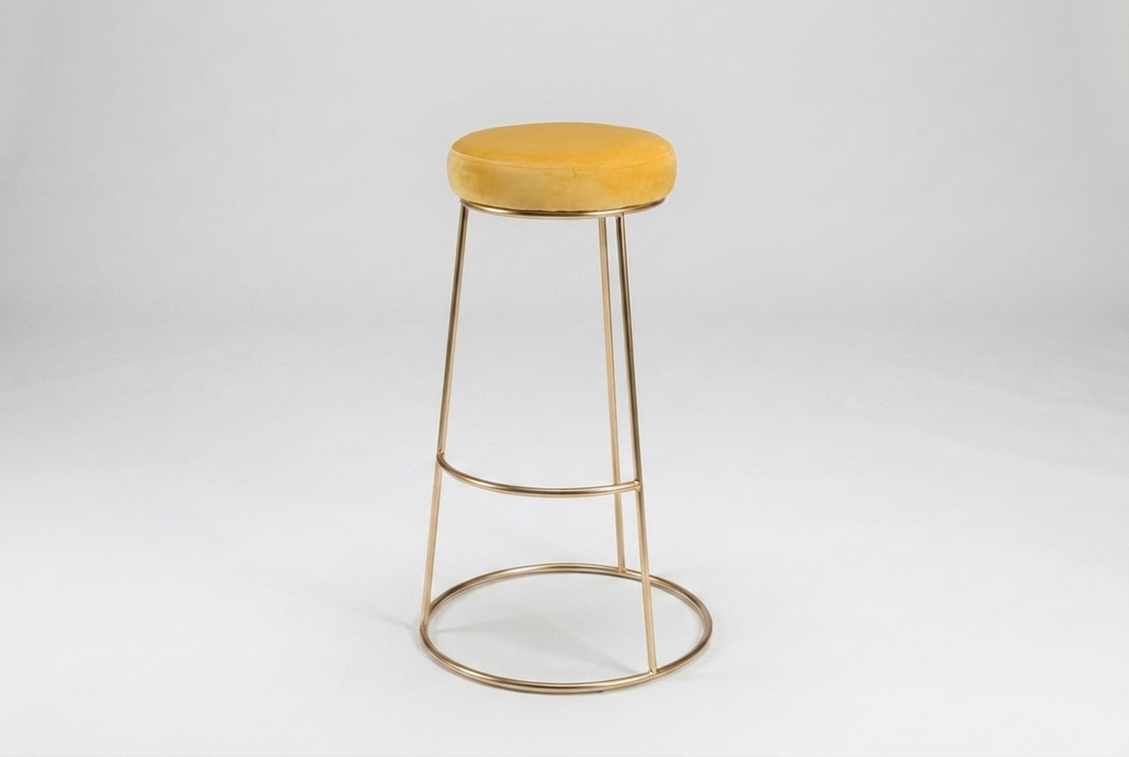 Barhocker Iconic Rose Gold mit Sitzpolster Samt Gelb Gold