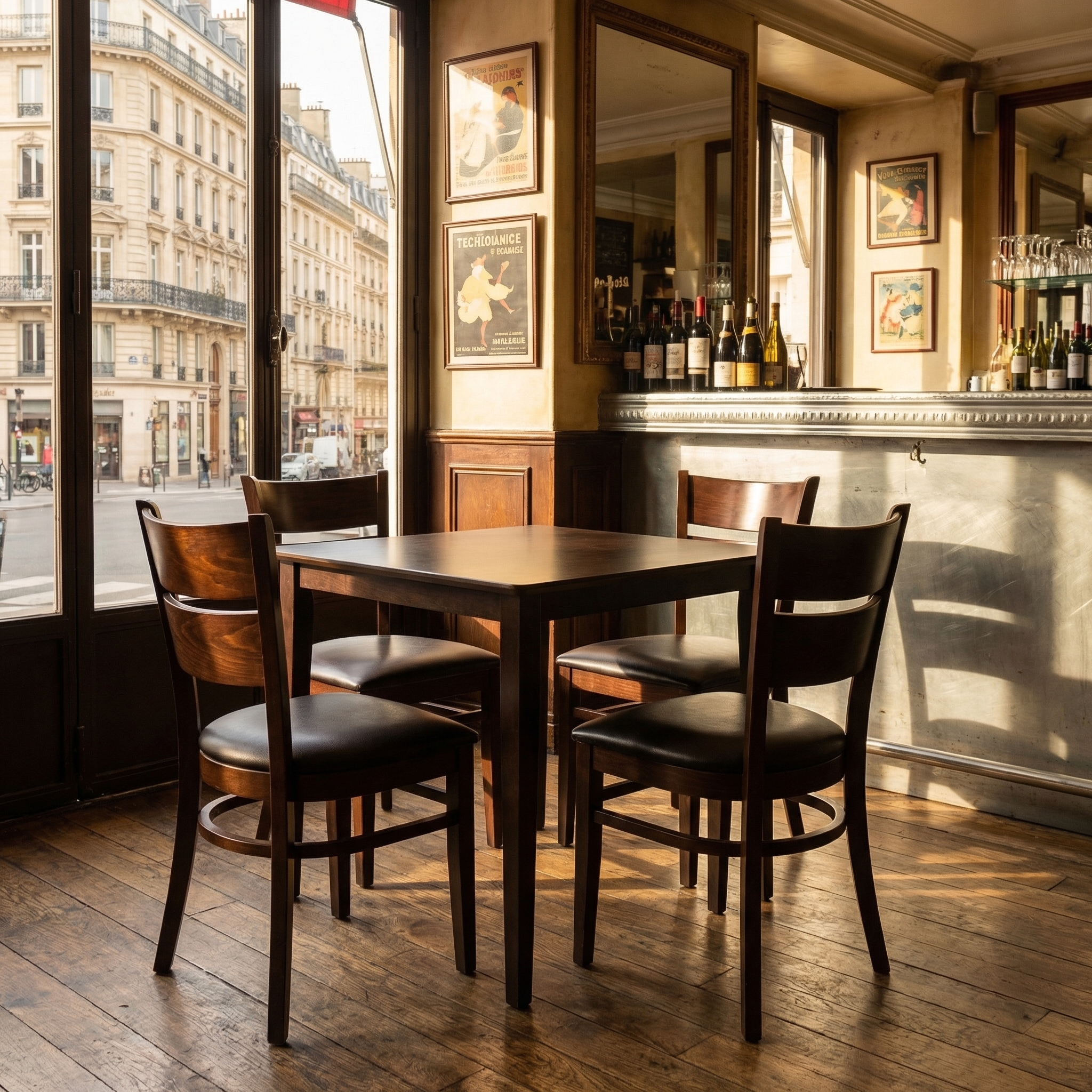 1+4 Garnitur Echtholz 80x80cm Grace Braun Restaurant Stühle Bistro Gastro Tische
