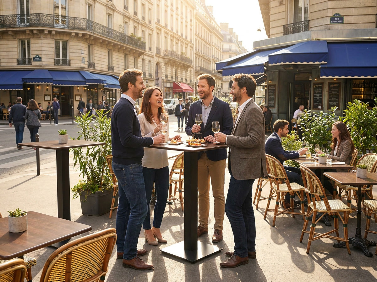 Outdoor Stehtisch 60x60cm Compact HPL Braun Wallnuss Optik - Catania