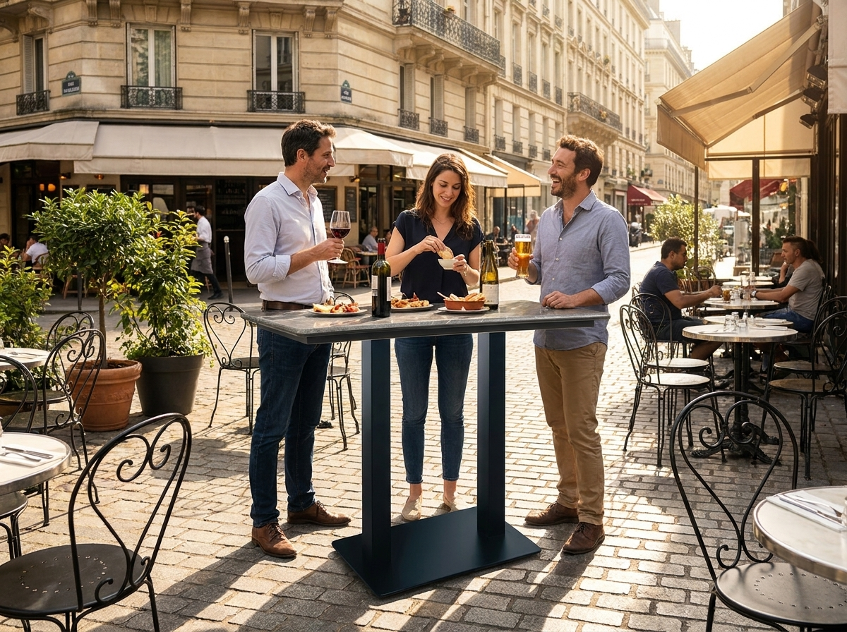 Outdoor Stehtisch 120x70cm Compact HPL Grau Marmor Optik - Catania
