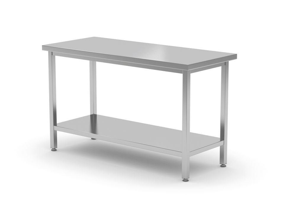 Zentraler Arbeitstisch Heavy Duty mit Ablage 700 mm tief  Kitchen Line 1400x700x(H)850mm