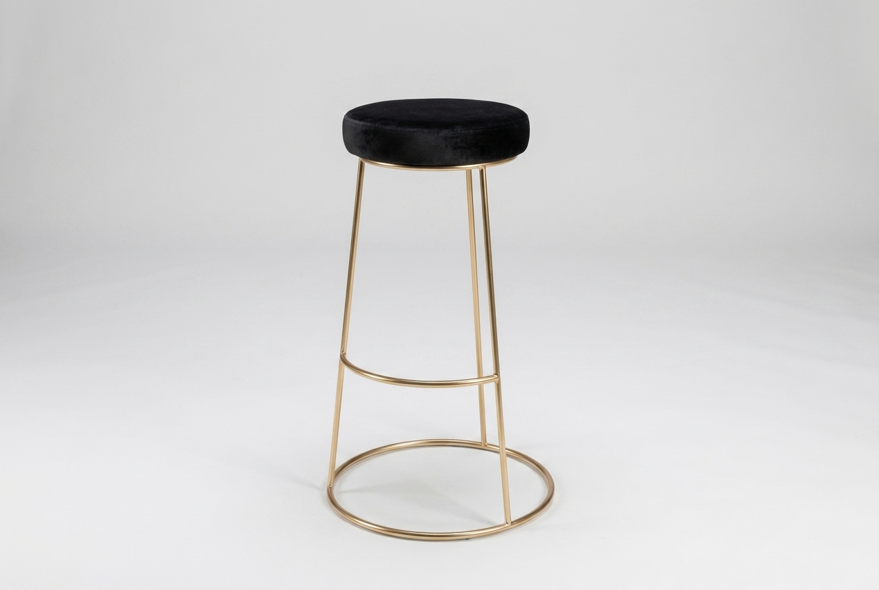 Barhocker Iconic Rose Gold mit Sitzpolster Samt Schwarz