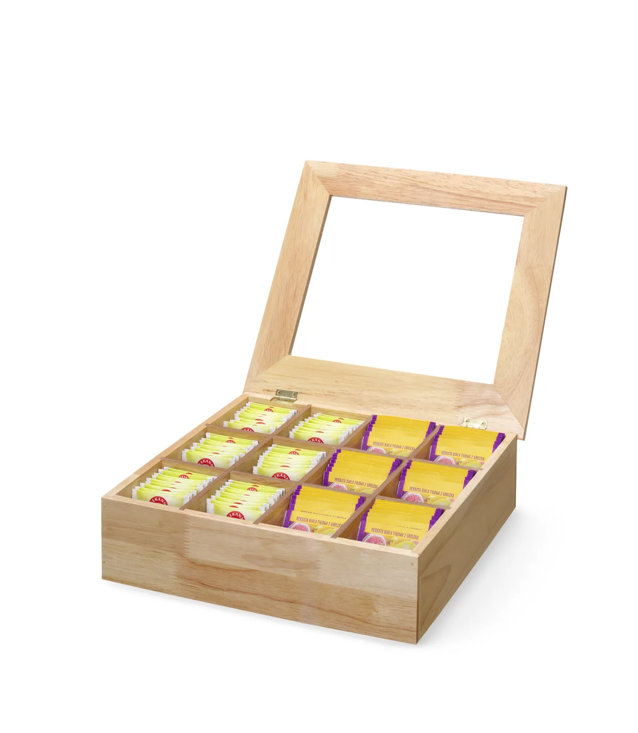 Teebox aus Holz 12 Fächer für 144 Teebeutel 30x28x(H)9cm