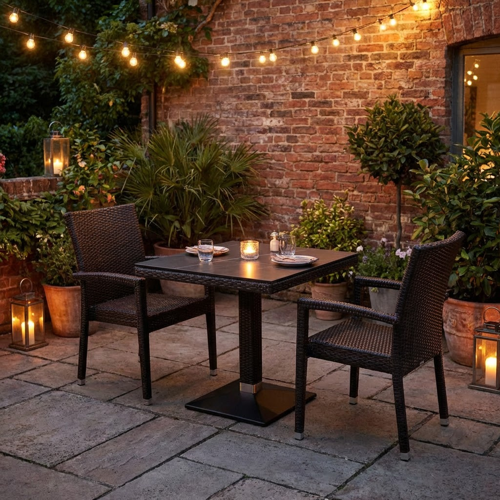 1+2 Set Verona Polyrattan Outdoor Stühle Tisch Rattan stapelbar in Braun