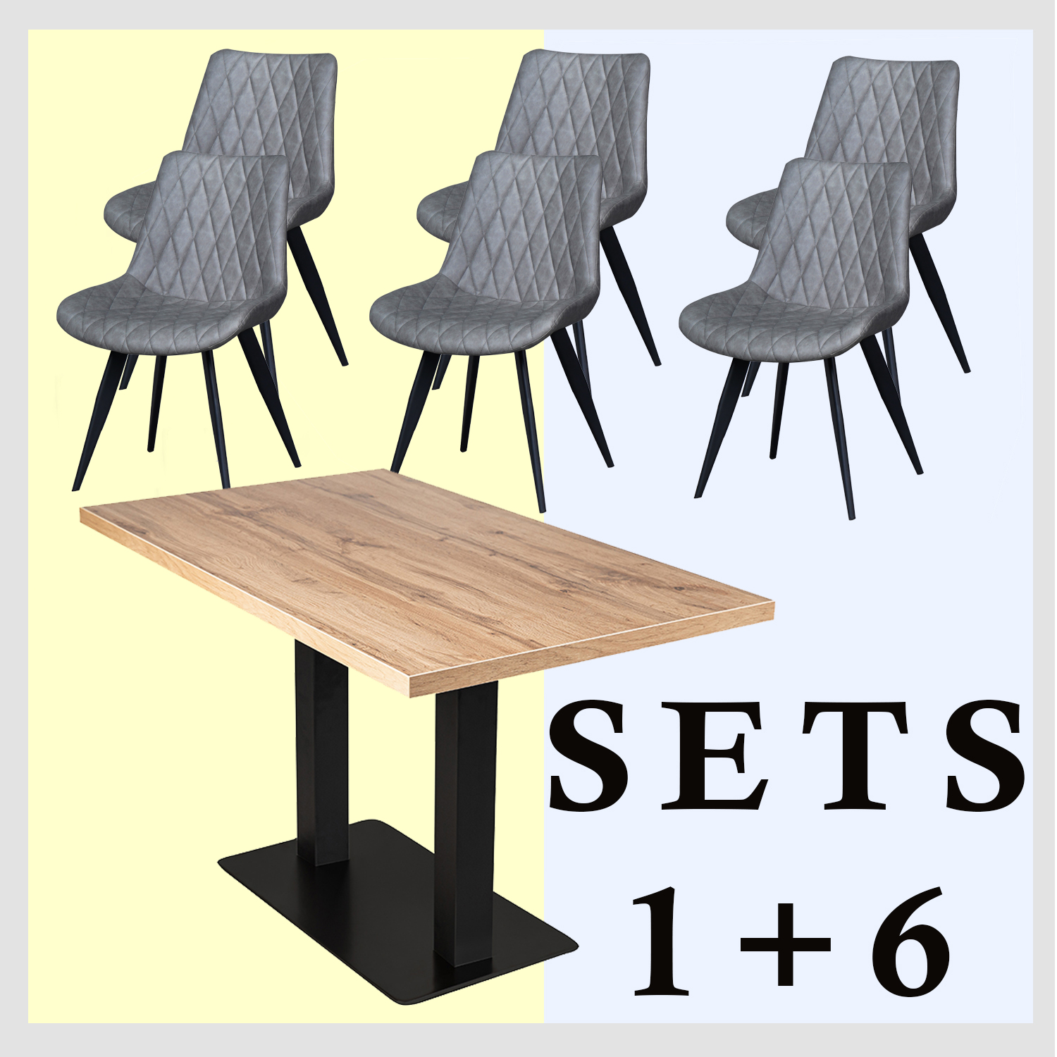 1+6 Garnitur 120x80cm Scarlet Grau Restaurant Stühle Tisch Andora-ING10849 1+6 Garnitur 120x80cm Scarlet Grau Restaurant Stühle Tisch Andora-ING10849
