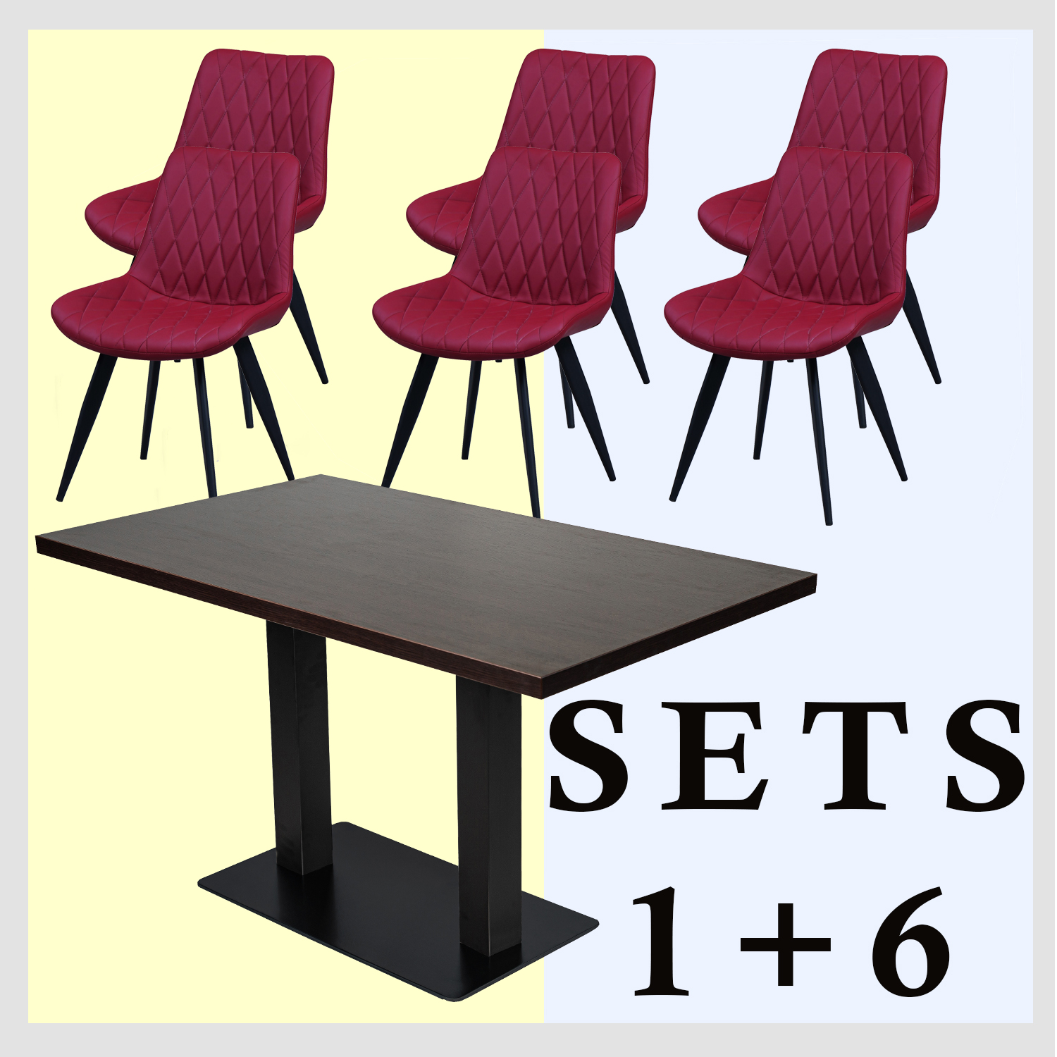 1+6 Garnitur 120x80cm Scarlet Rot Restaurant Stühle Tisch Milano-ING10808 1+6 Garnitur 120x80cm Scarlet Rot Restaurant Stühle Tisch Milano-ING10808