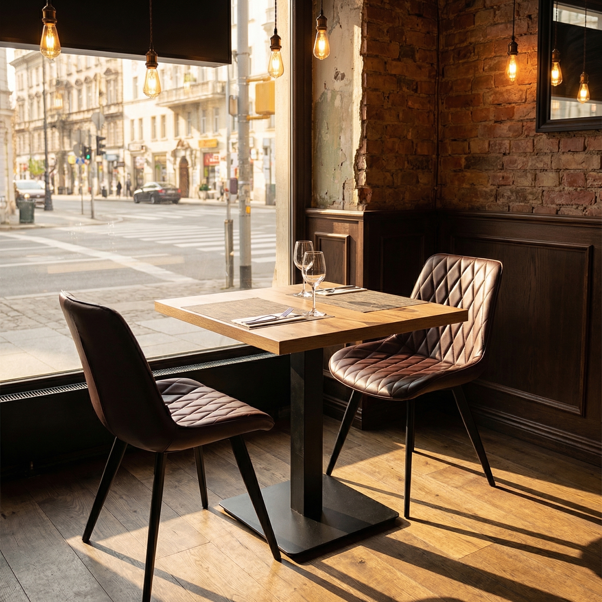 1+2 Garnitur Dunkelbraun Scarlet 70x70 Restaurant Gastro Tisch und Stühle