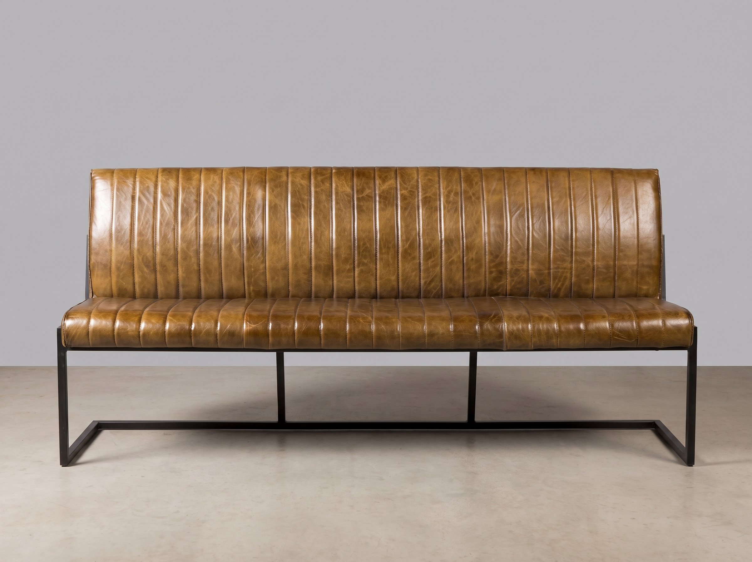 Gastrobank 200cm 4-Sitzer Cognac Braun Old English echtes Leder Sitzbank